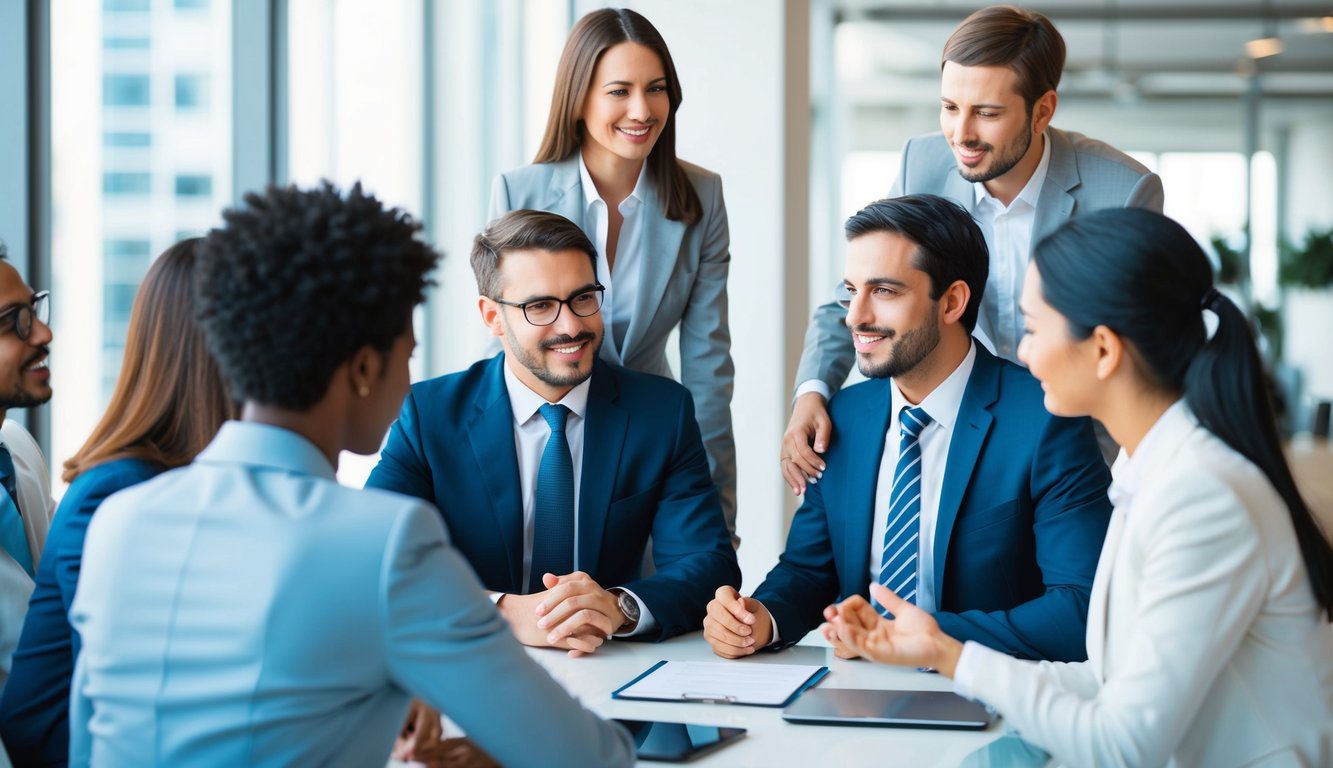 Società in Nome Collettivo (SNC): Cos'è, Come Funziona, Costituzione, Costi e Tasse (2026) 1 Un gruppo di persone in abbigliamento da lavoro che discutono e collaborano attorno a un tavolo in un ambiente d'ufficio moderno.