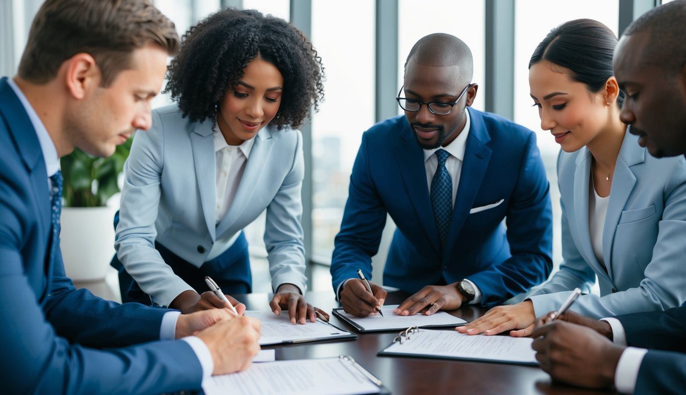 Società in Nome Collettivo (SNC): Cos'è, Come Funziona, Costituzione, Costi e Tasse (2026) 4 Un gruppo di persone che discutono e firmano documenti in un contesto formale