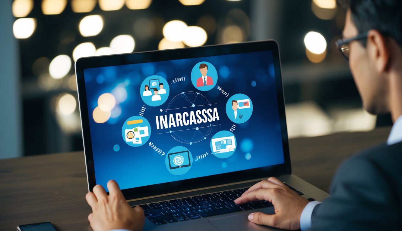 Una persona che utilizza un laptop per comunicare con Inarcassa attraverso vari canali e metodi.