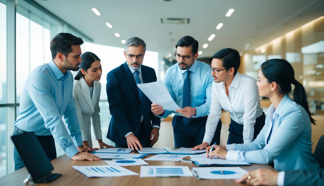 Un gruppo di professionisti che discute e analizza documenti finanziari e grafici relativi ai contributi ENPAF