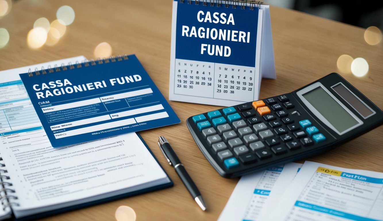 Cassa Ragionieri (CNPR): Cos'è, Come Funziona, Soggetti Obbligati, Iscrizione, Servizi, Contributi e Pensione (2026) 4 Una scrivania con una calcolatrice, moduli fiscali e un calendario che mostra le scadenze importanti per contribuire al fondo Cassa Ragionieri