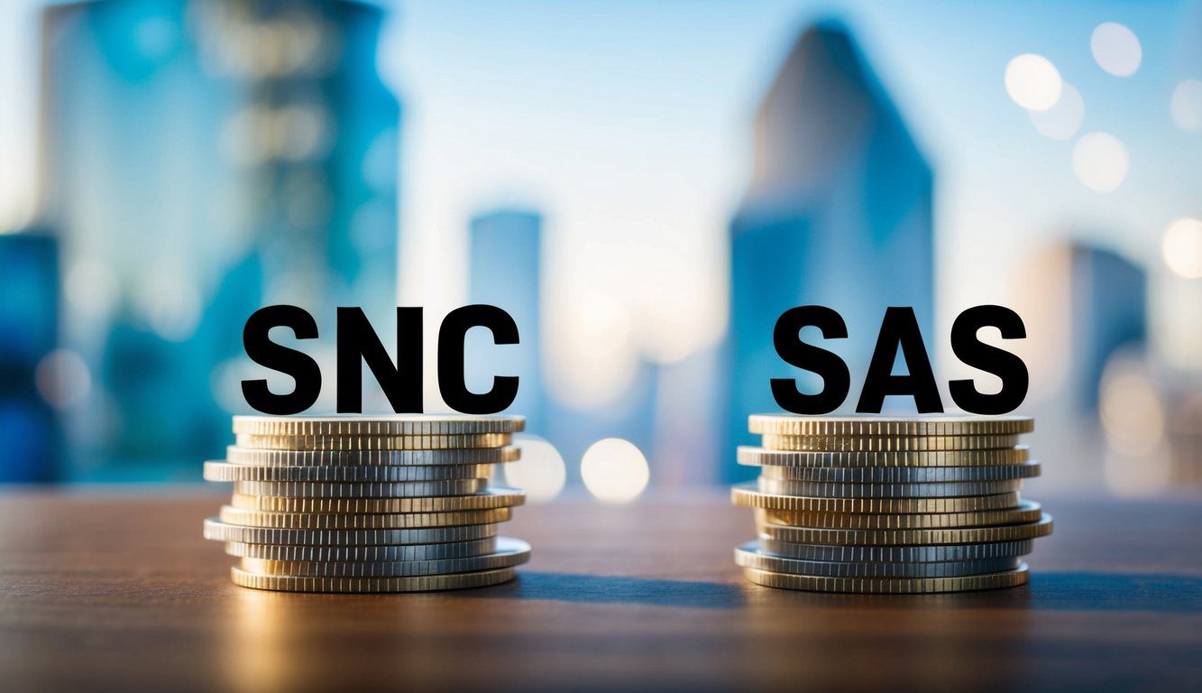 Una vista panoramica dettagliata di due entit&agrave; aziendali distinte, evidenziando le differenze fondamentali tra SNC e SAS