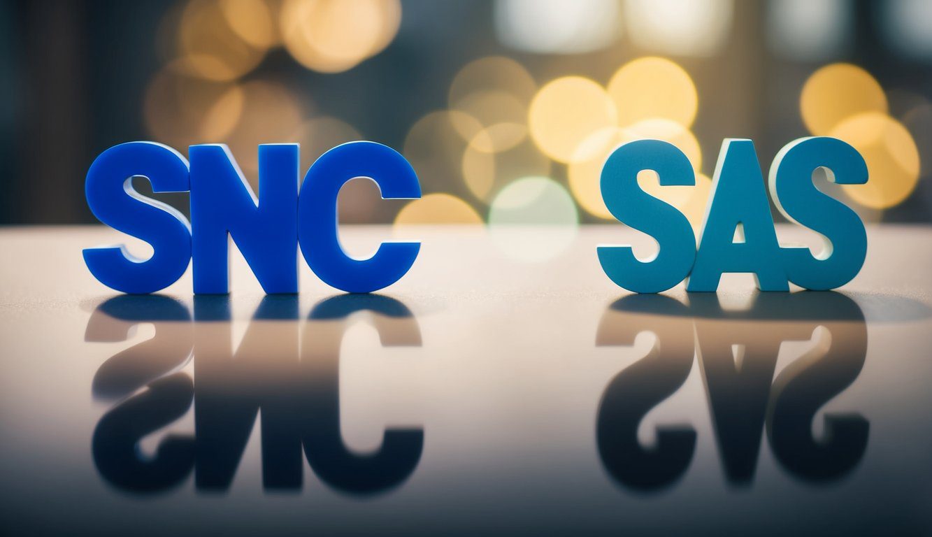 Due entit&agrave; aziendali affiancate, una etichettata "SNC" e l'altra "SAS", con vari elementi per rappresentare visivamente le loro differenze