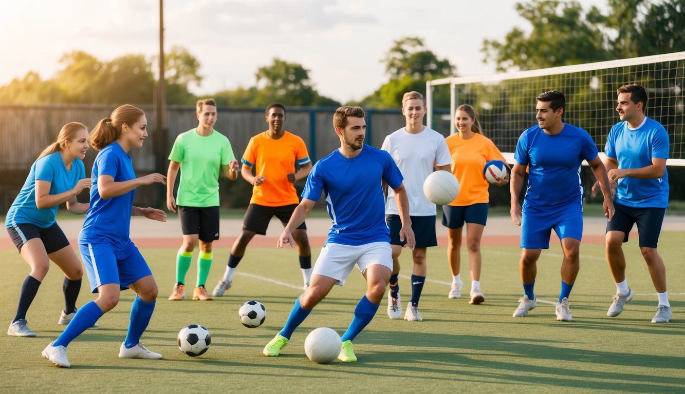 Tipologie di Associazioni: Quali sono, Quante Sono, Quale Scegliere e Come Aprirle (2026) 5 Un gruppo di persone impegnate in varie attività sportive amatoriali, come calcio, basket e pallavolo, all'interno di un'associazione sportiva ricreativa.